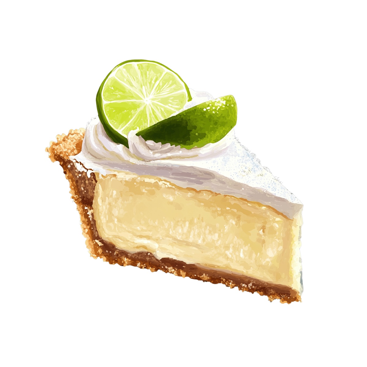 Key lime pie slice with whipped cream and lime garnish on top.