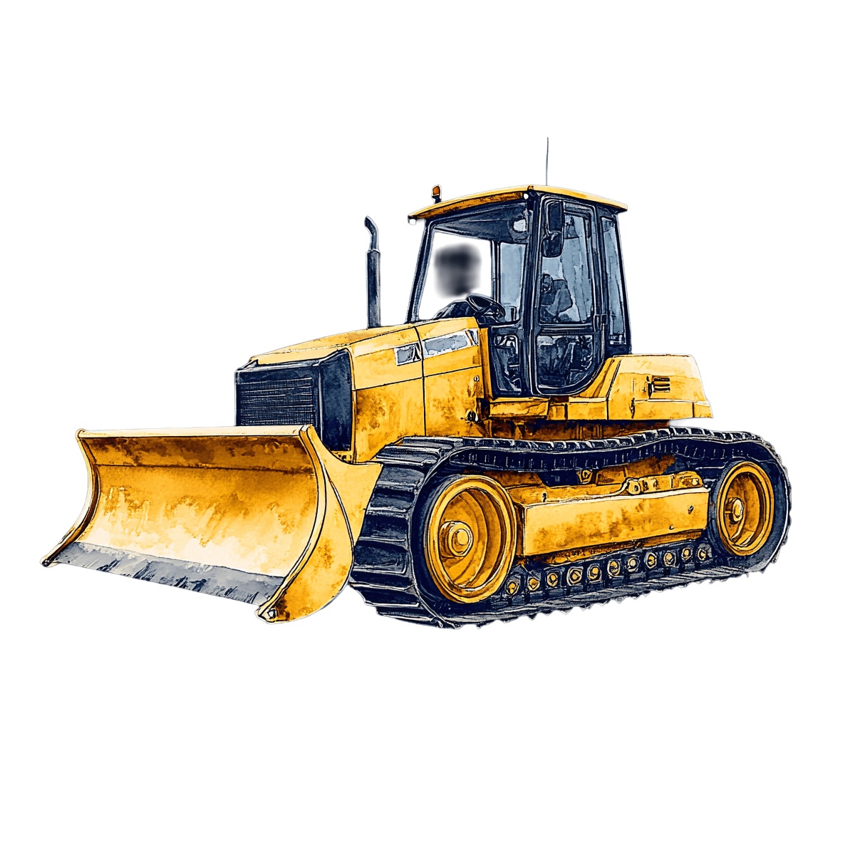 A vector art illustration of a yellow bulldozer with tracks and a front blade.