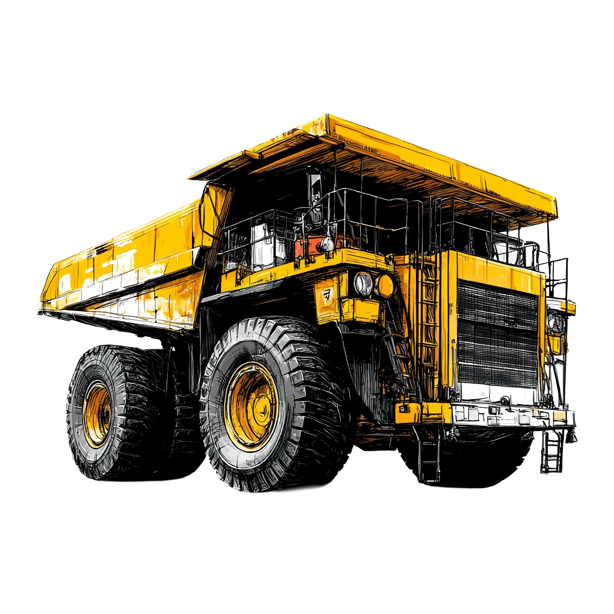 Yellow dump truck with big wheels