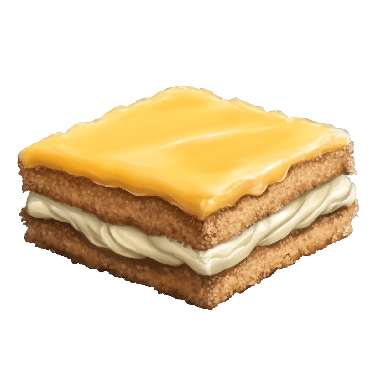Layered custard slice with cream and pastry layers in clipart style.