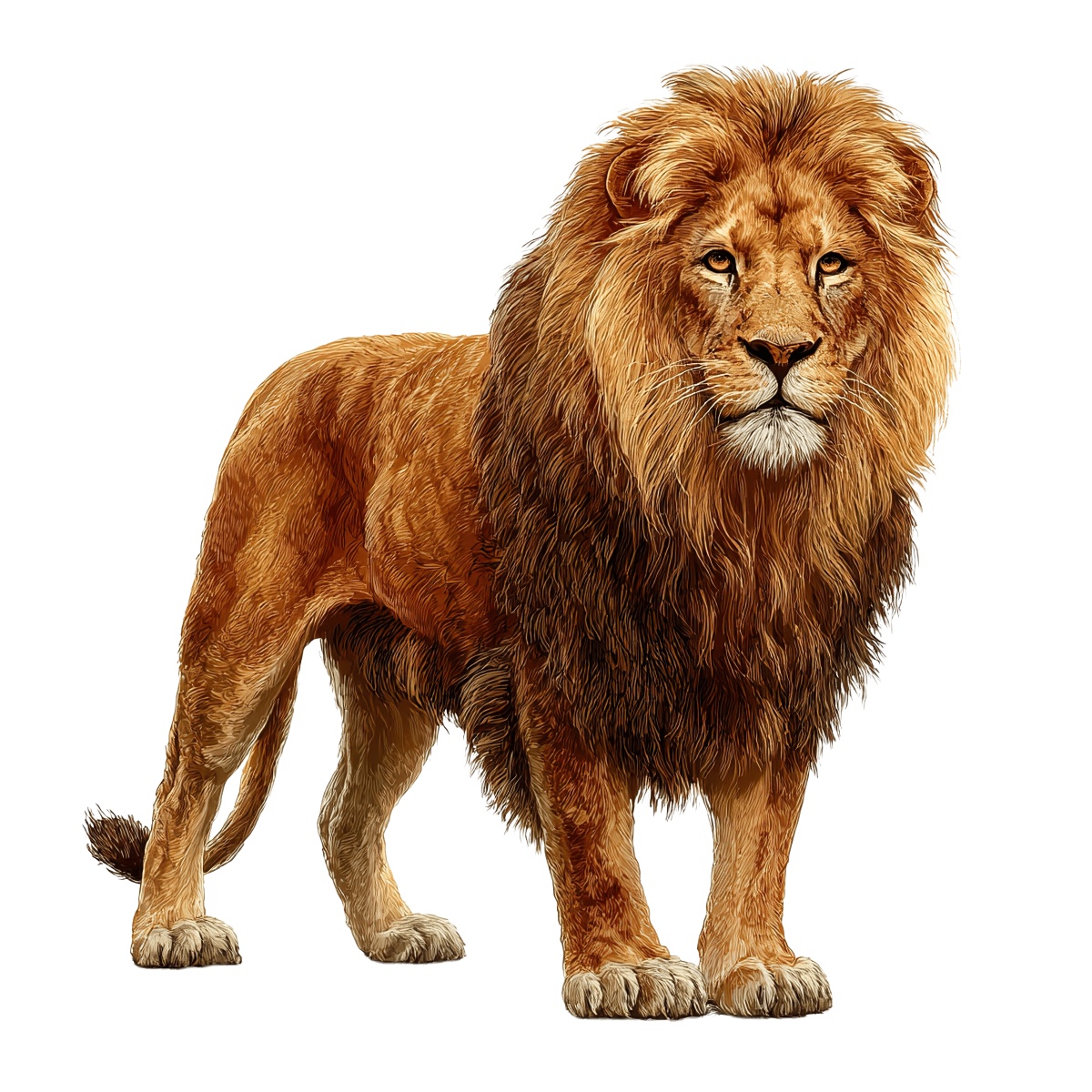 Realistic lion with full mane on black background