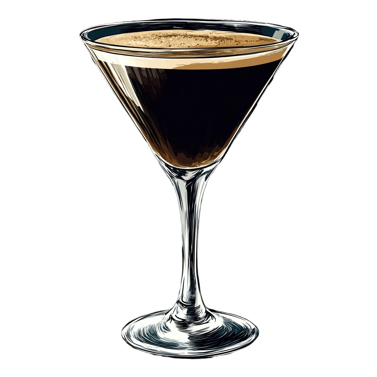 Martini glass with espresso martini cocktail.