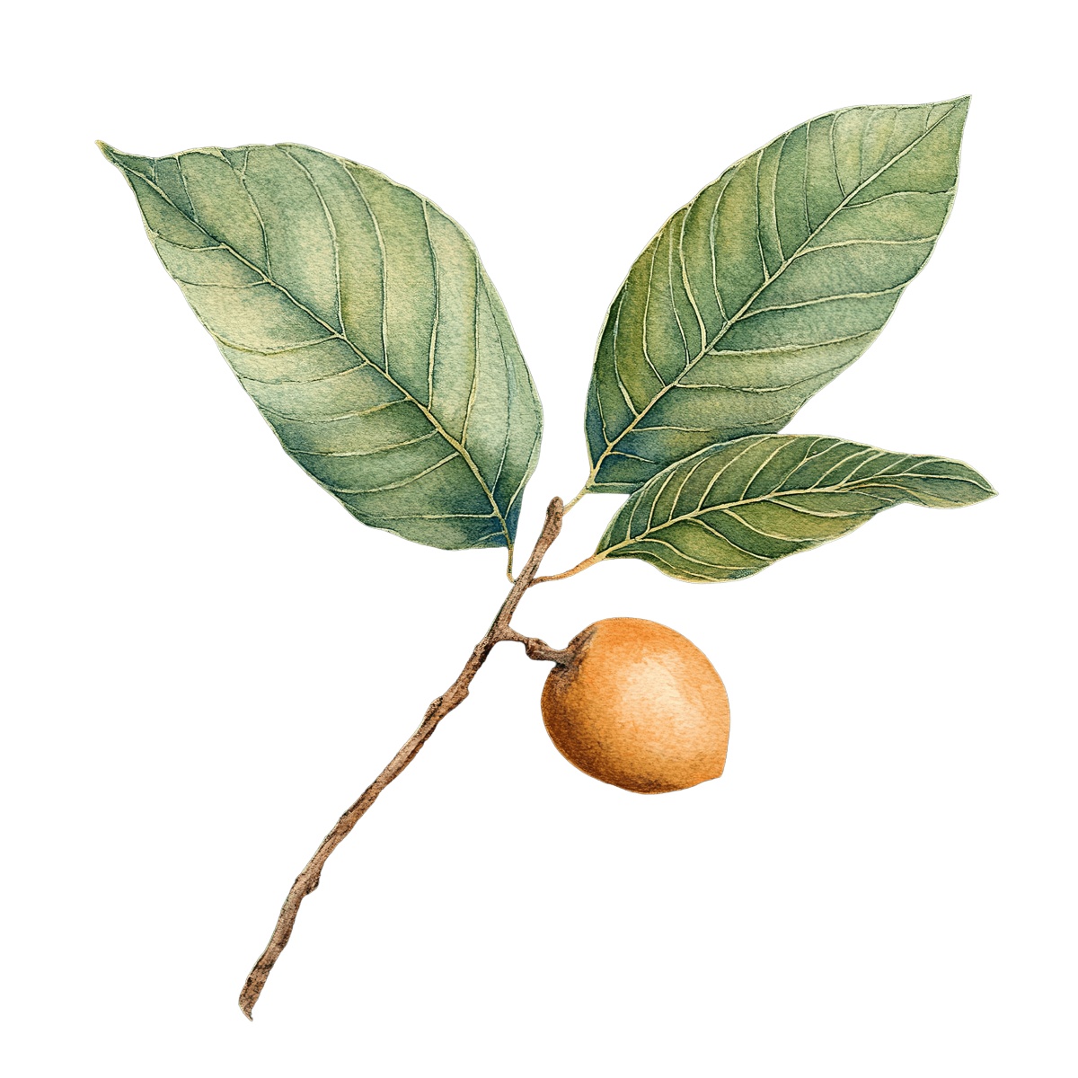 Medlar fruit with leaves on a branch depicted in clipart style.