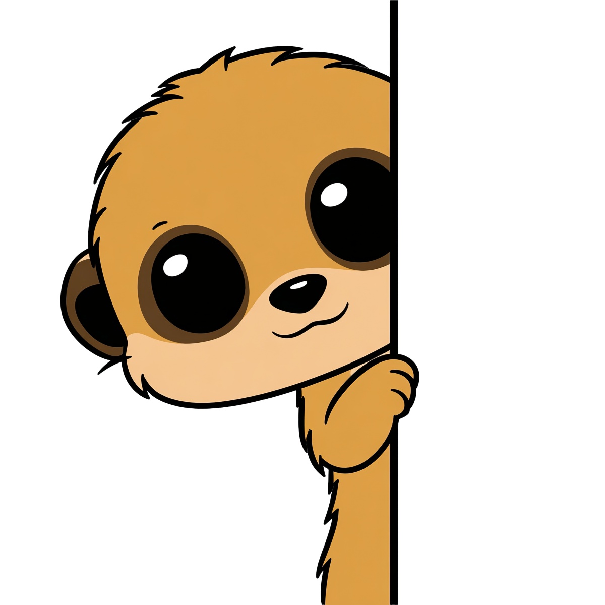 Meerkat illustration with large eyes peeking from behind a line in a cartoon style.