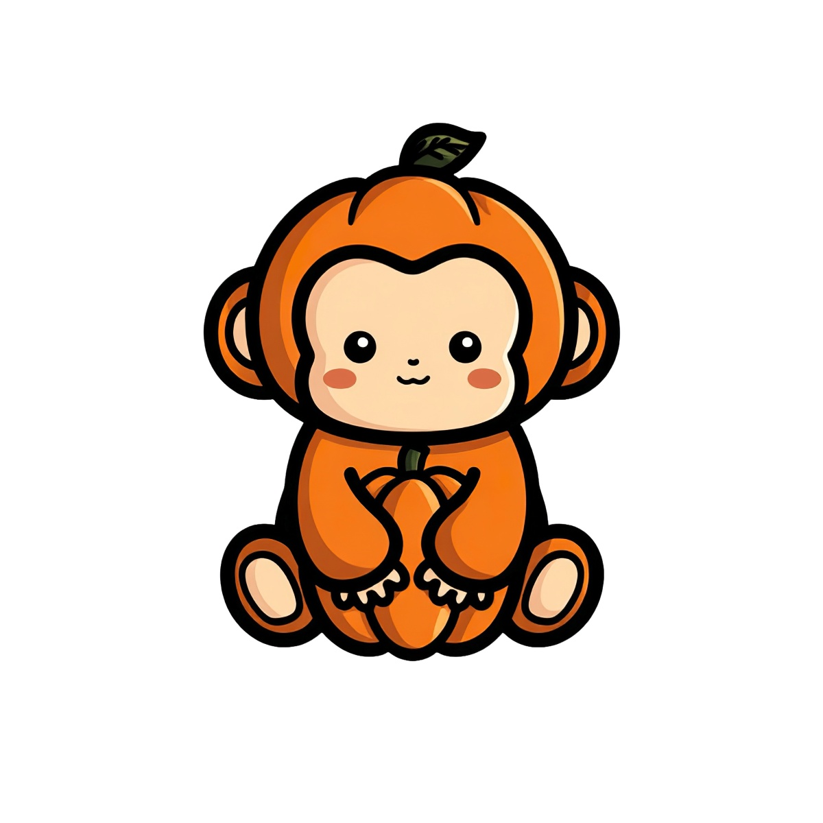 Monkey in a pumpkin costume holding a pumpkin illustration.