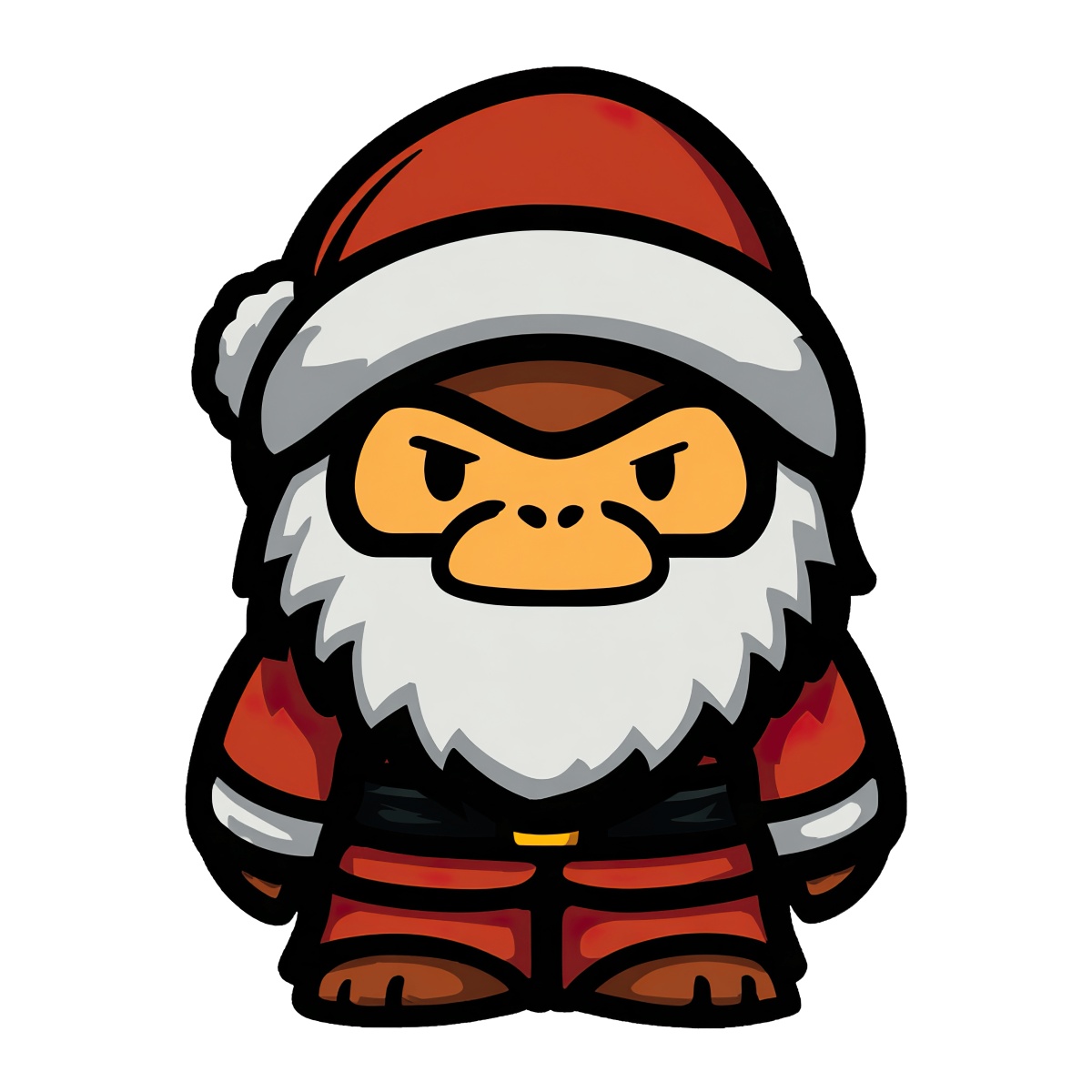 Monkey wearing a Santa Claus outfit with a red suit and white beard.