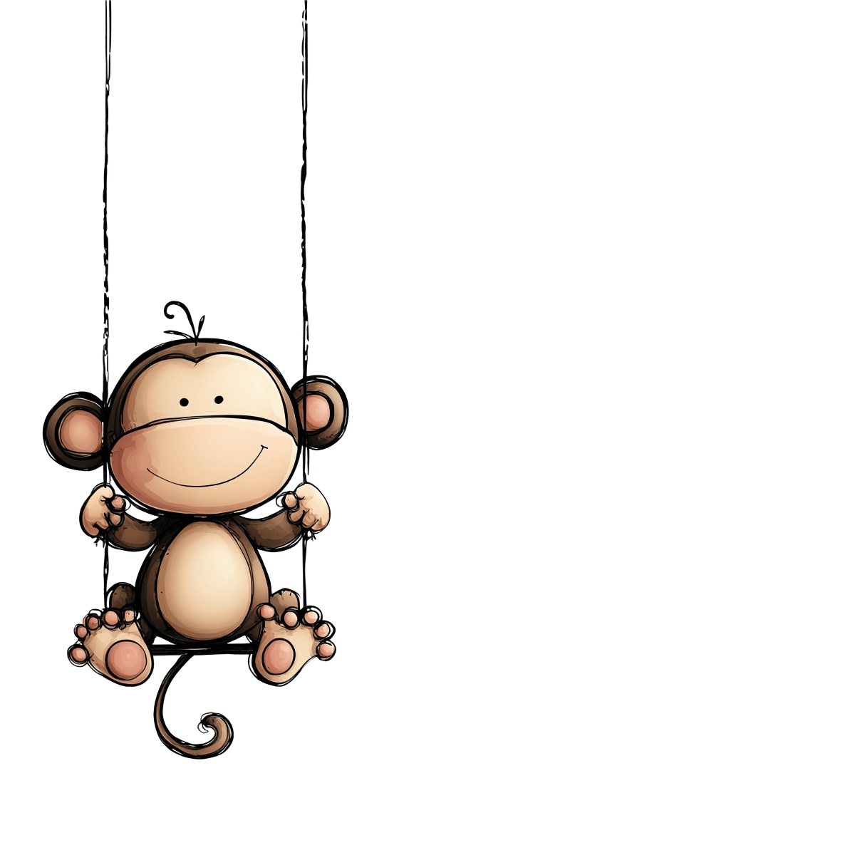 Cartoon monkey sitting on a swing holding both ropes.