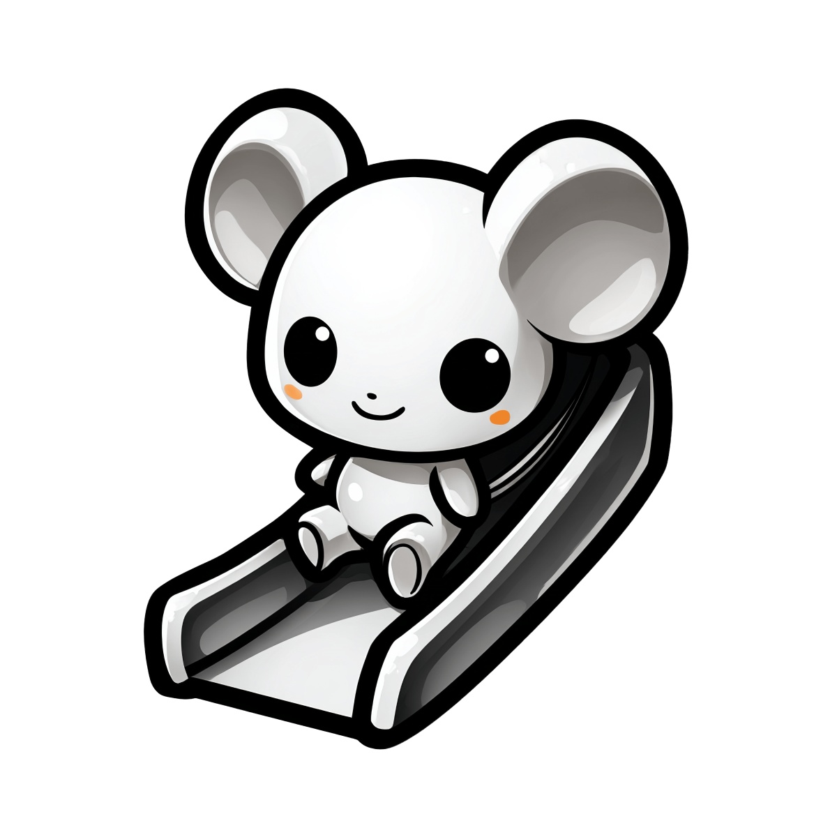 Cartoon mouse on a slide in a simple, white vector design.