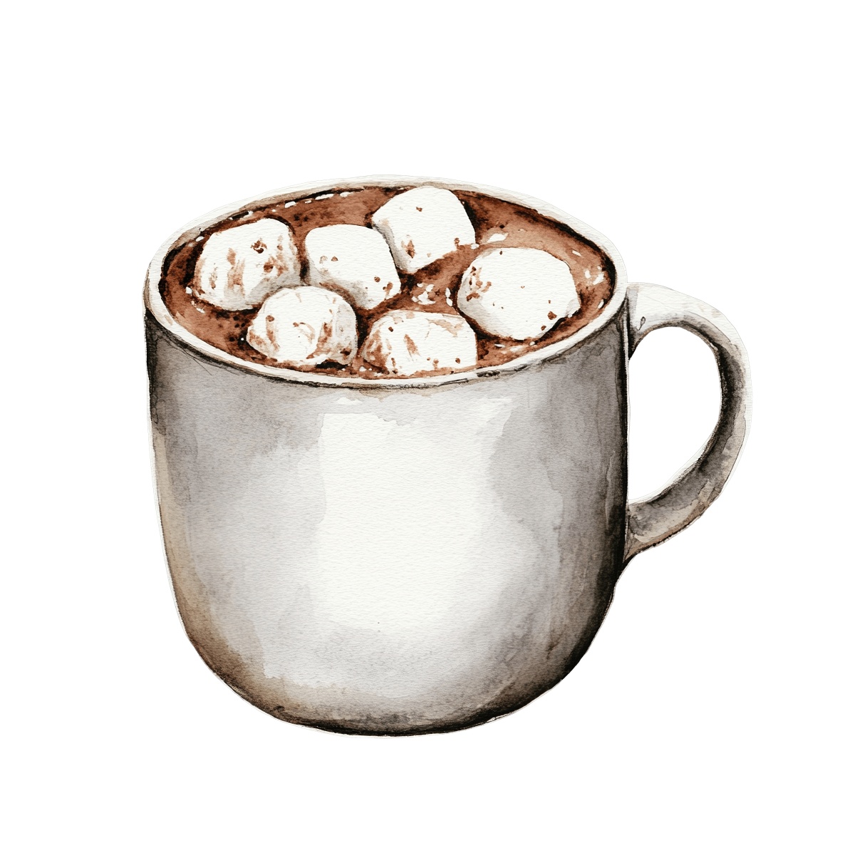Mug filled with hot chocolate and topped with marshmallows.