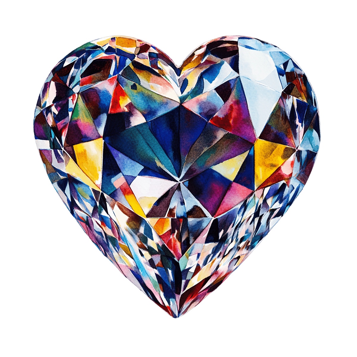 A heart-shaped gemstone with colorful facets against a black background.