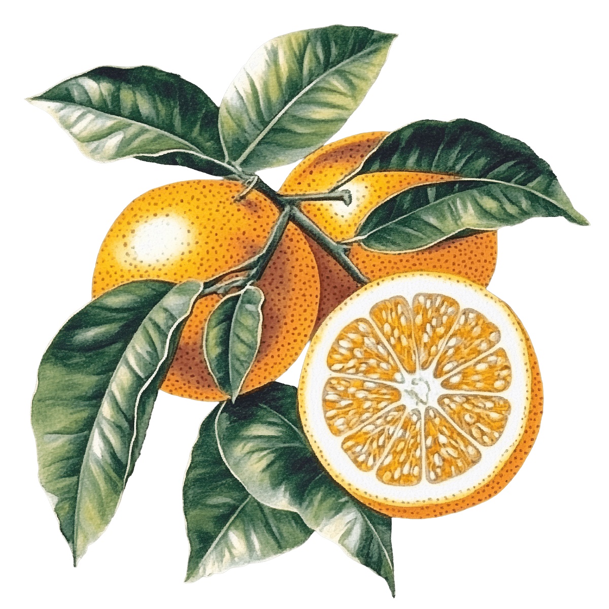 Naranjilla fruit with green leaves and a sliced half in clipart style.