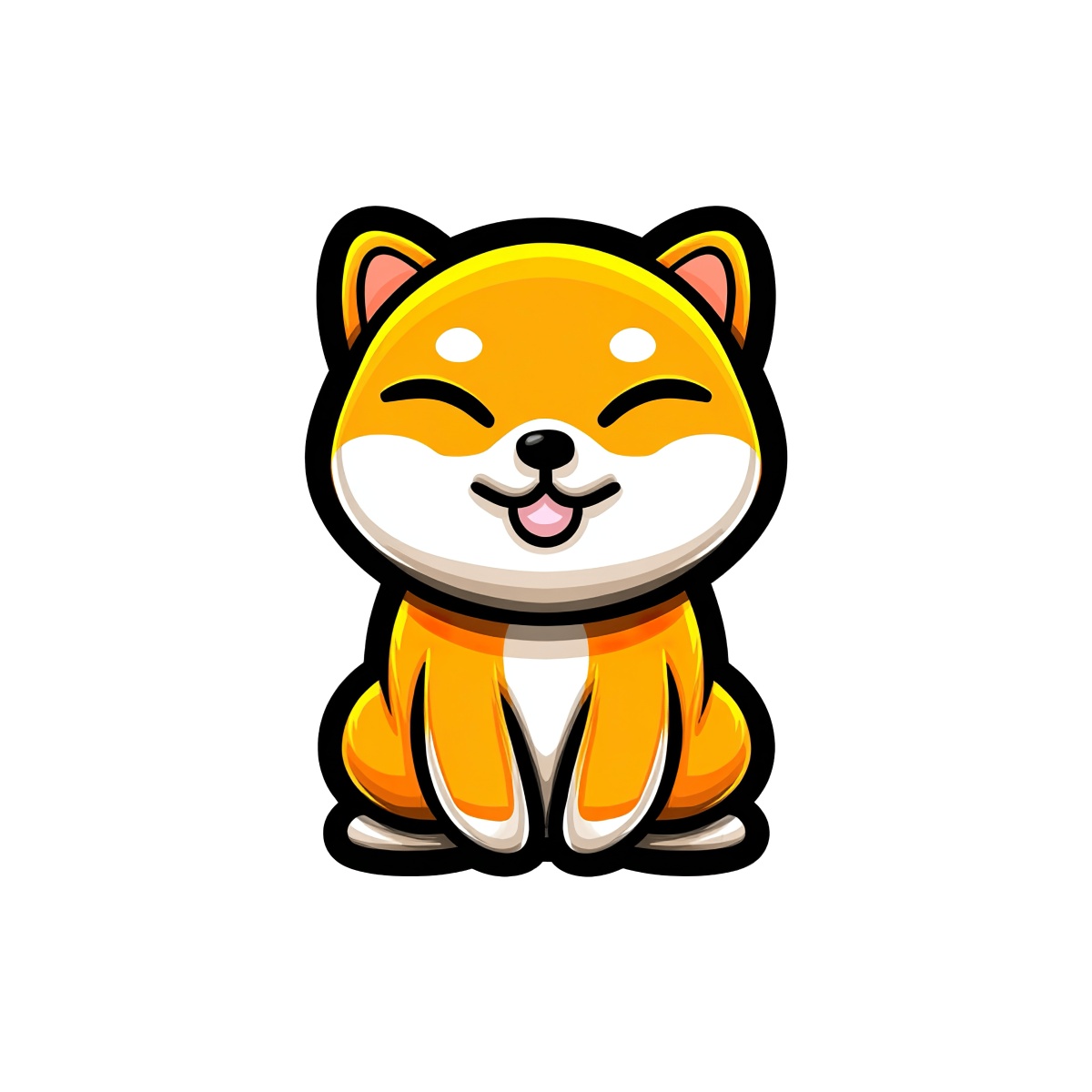 Orange and white dog illustration with closed eyes and tongue out in vector style.