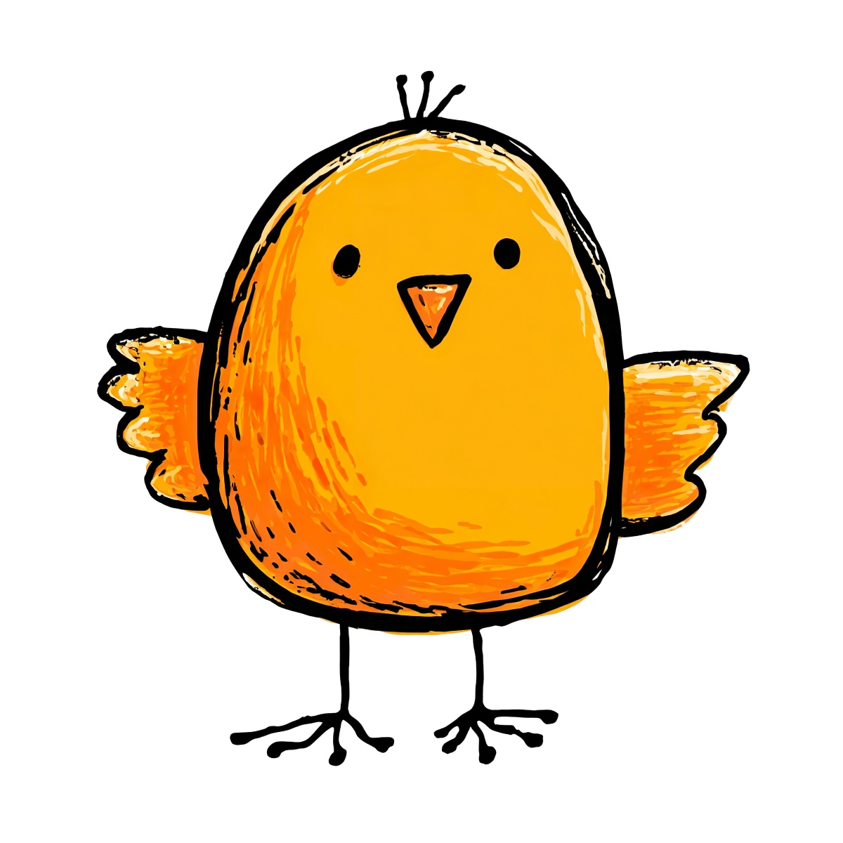 Illustration of a round orange bird with wings, legs, and a beak.