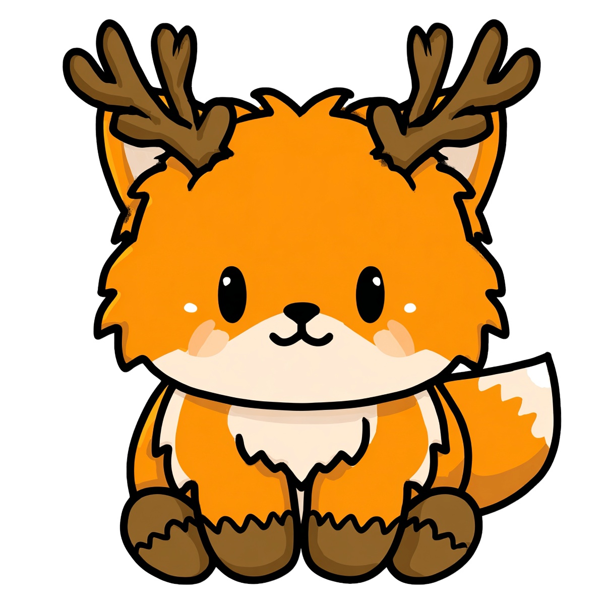 Cartoon illustration of an orange fox with brown antlers.