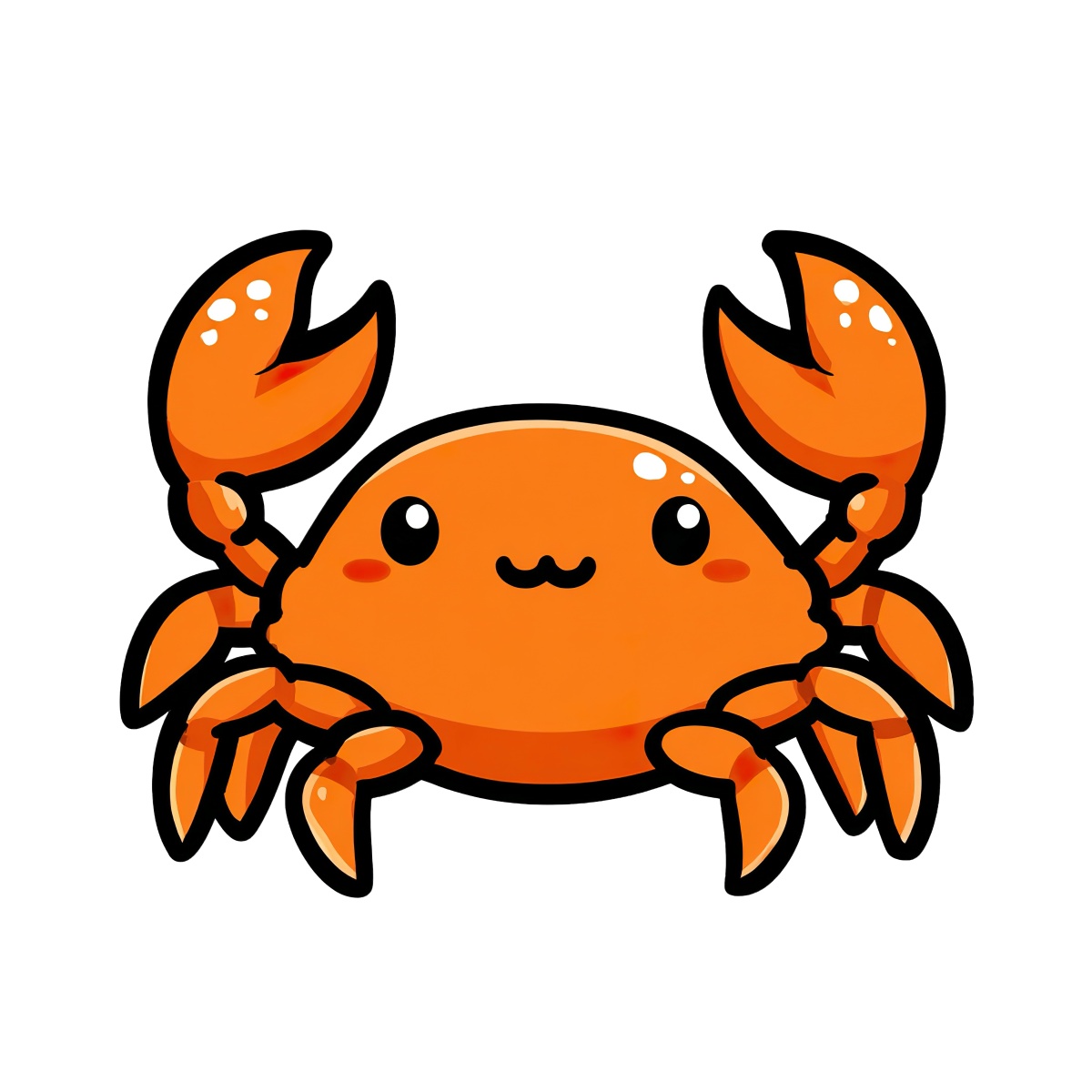 Cartoon orange crab with raised claws, bold outlines, transparent background.