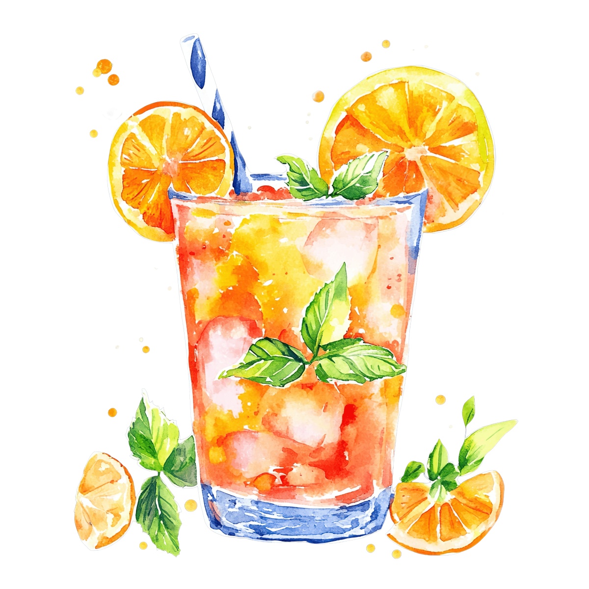 Orange creamsicle float with mint leaves and a straw on top.