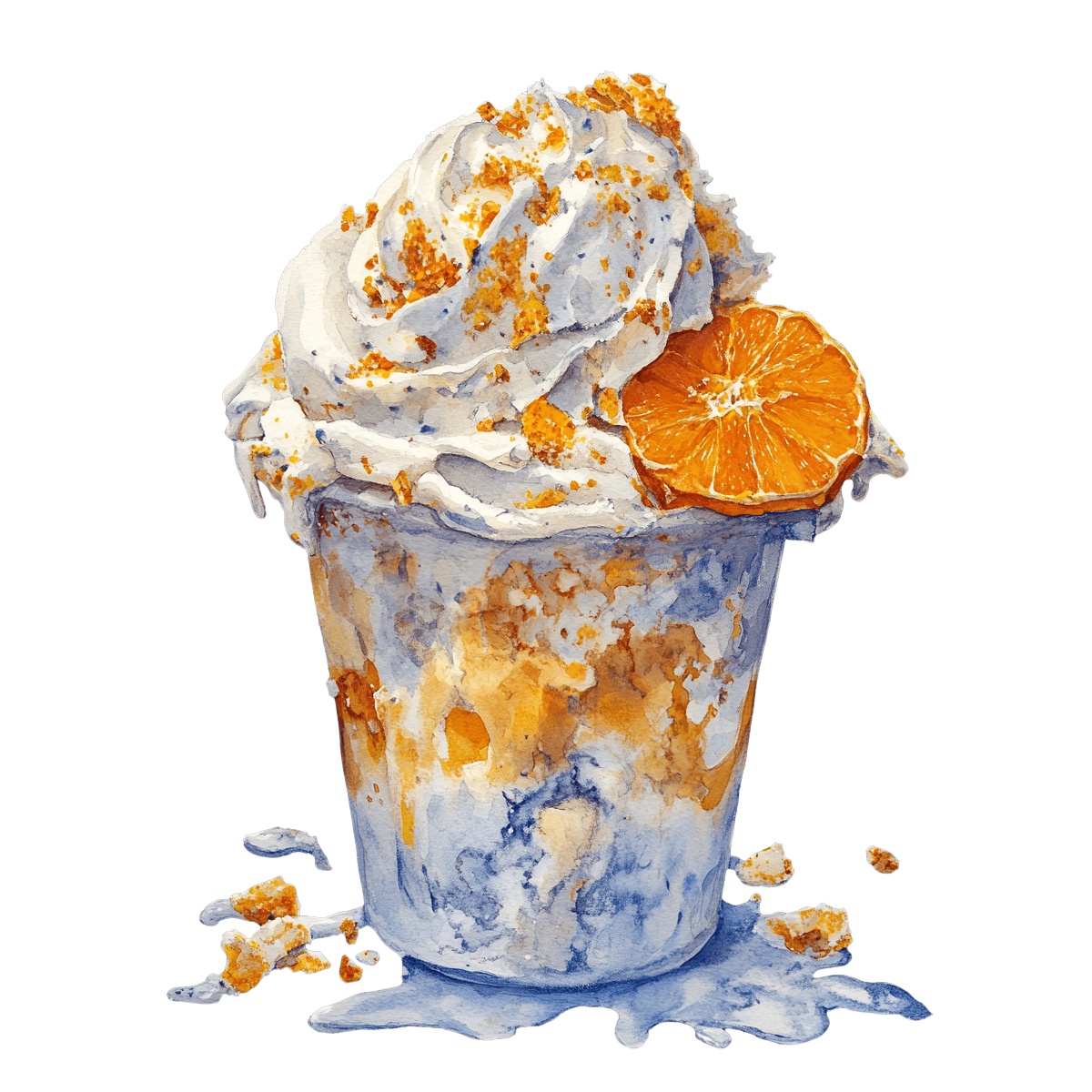 Orange creamsicle float with whipped cream and crumbs on top.