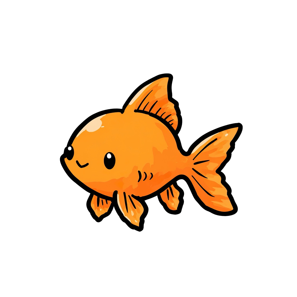 Cartoon orange goldfish with distinct fins and tail.