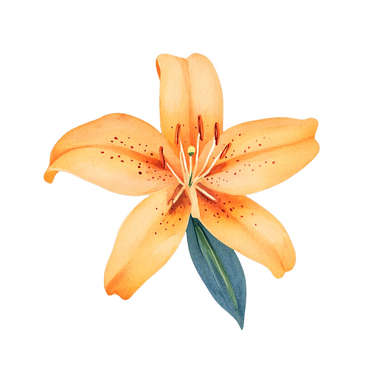 Orange lily flower with green leaves in a detailed clipart illustration.