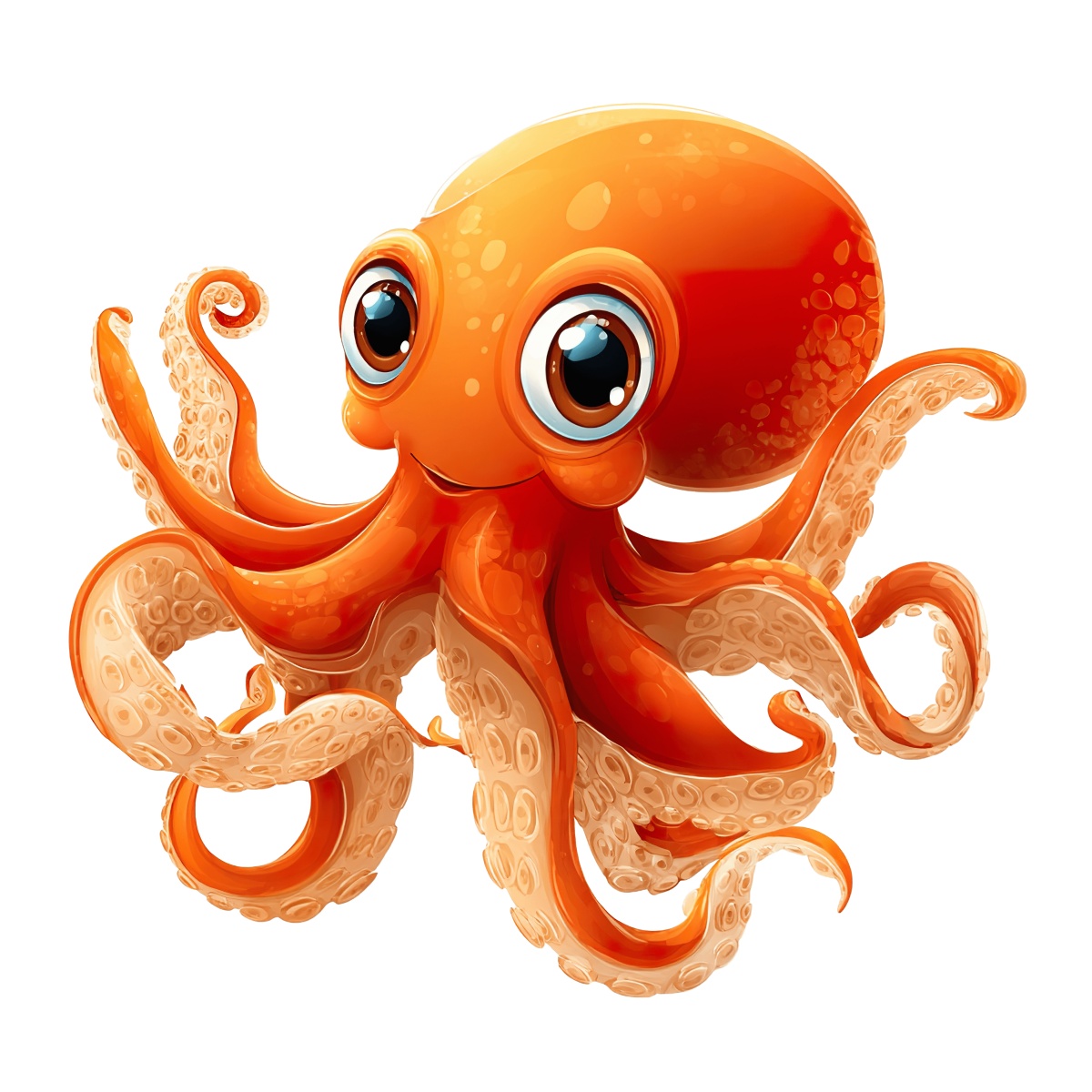 Cute orange octopus cartoon with big eyes and detailed tentacles