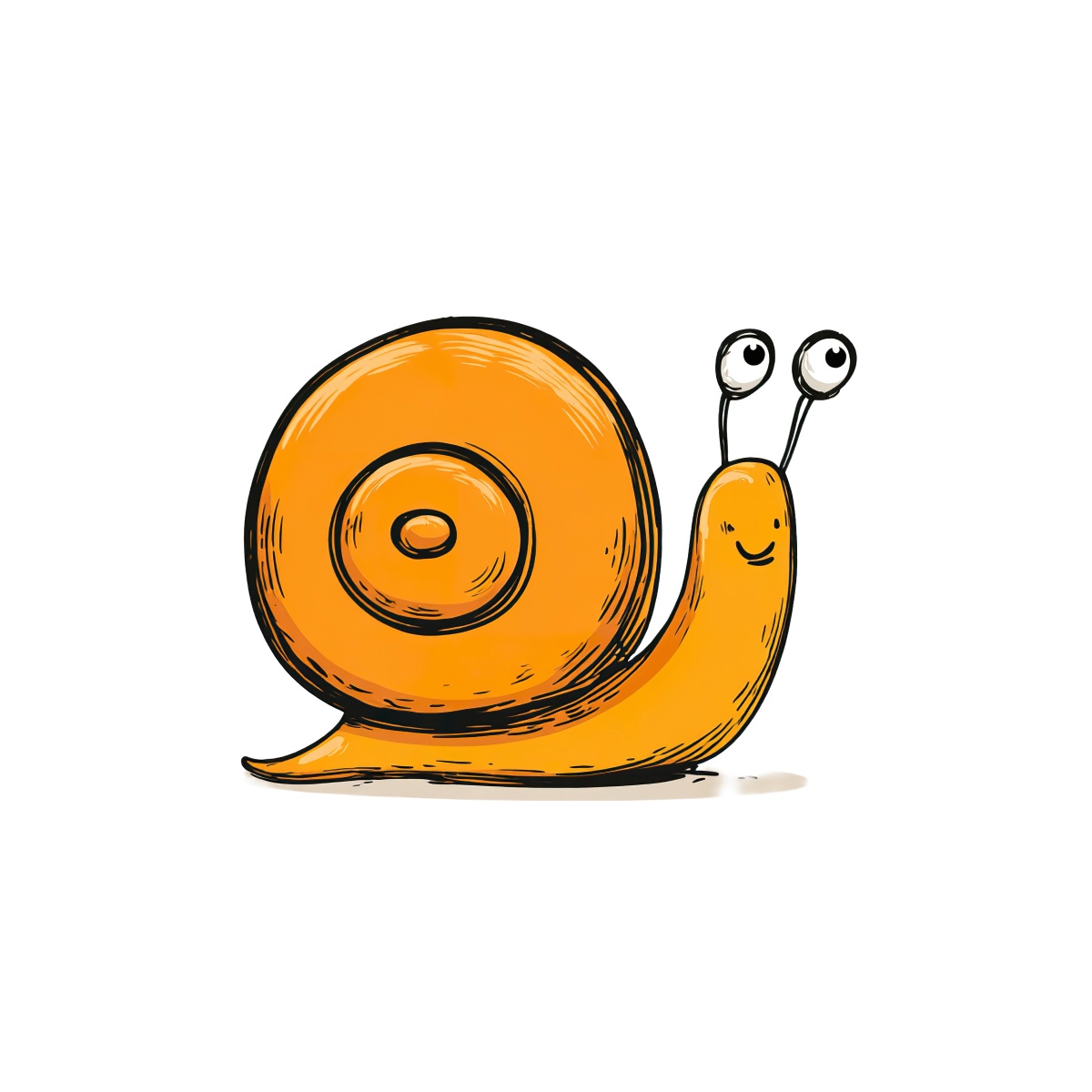 Orange snail with spiral shell and extended eyestalks in clipart style.