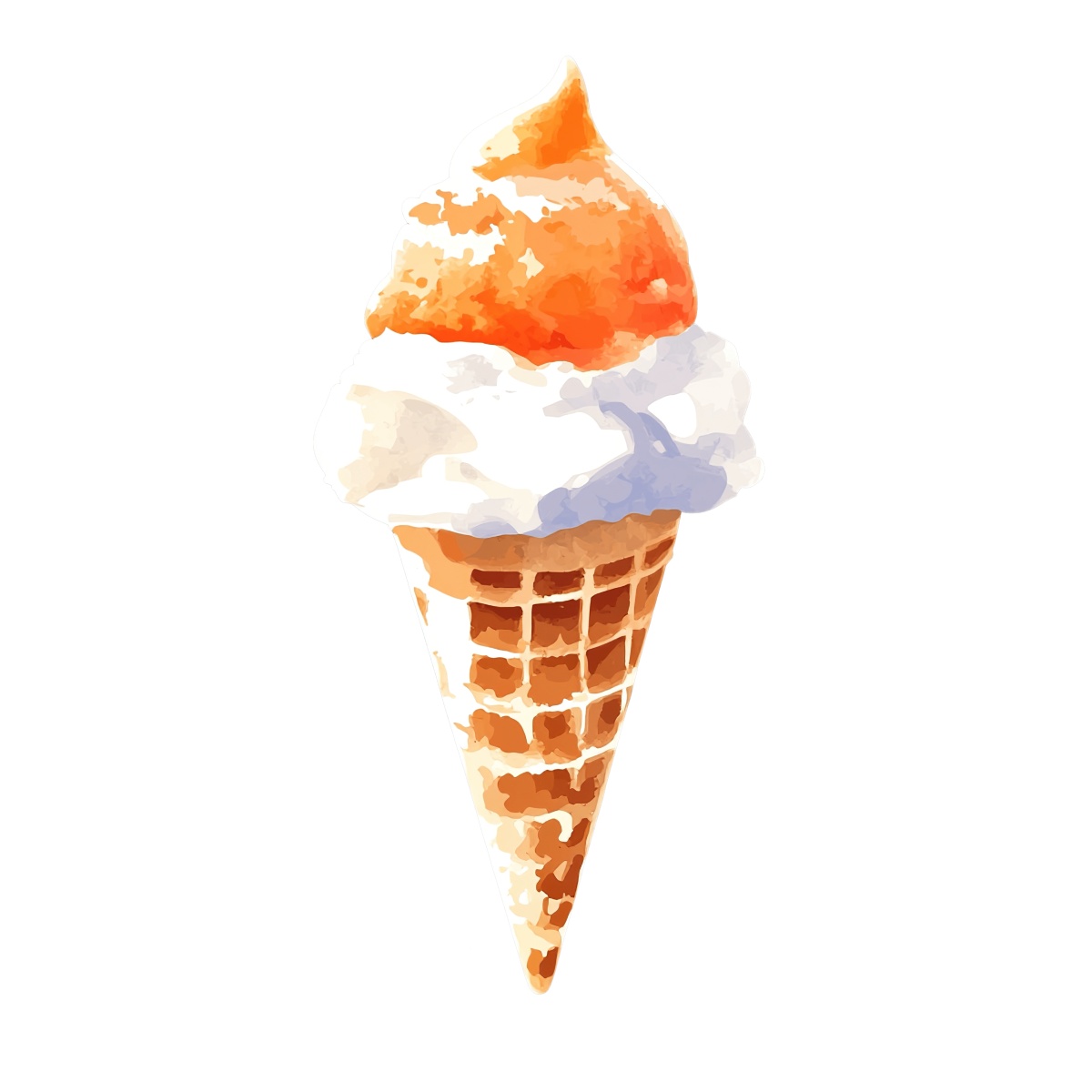 Orange sorbet and vanilla ice cream in a waffle cone clipart.