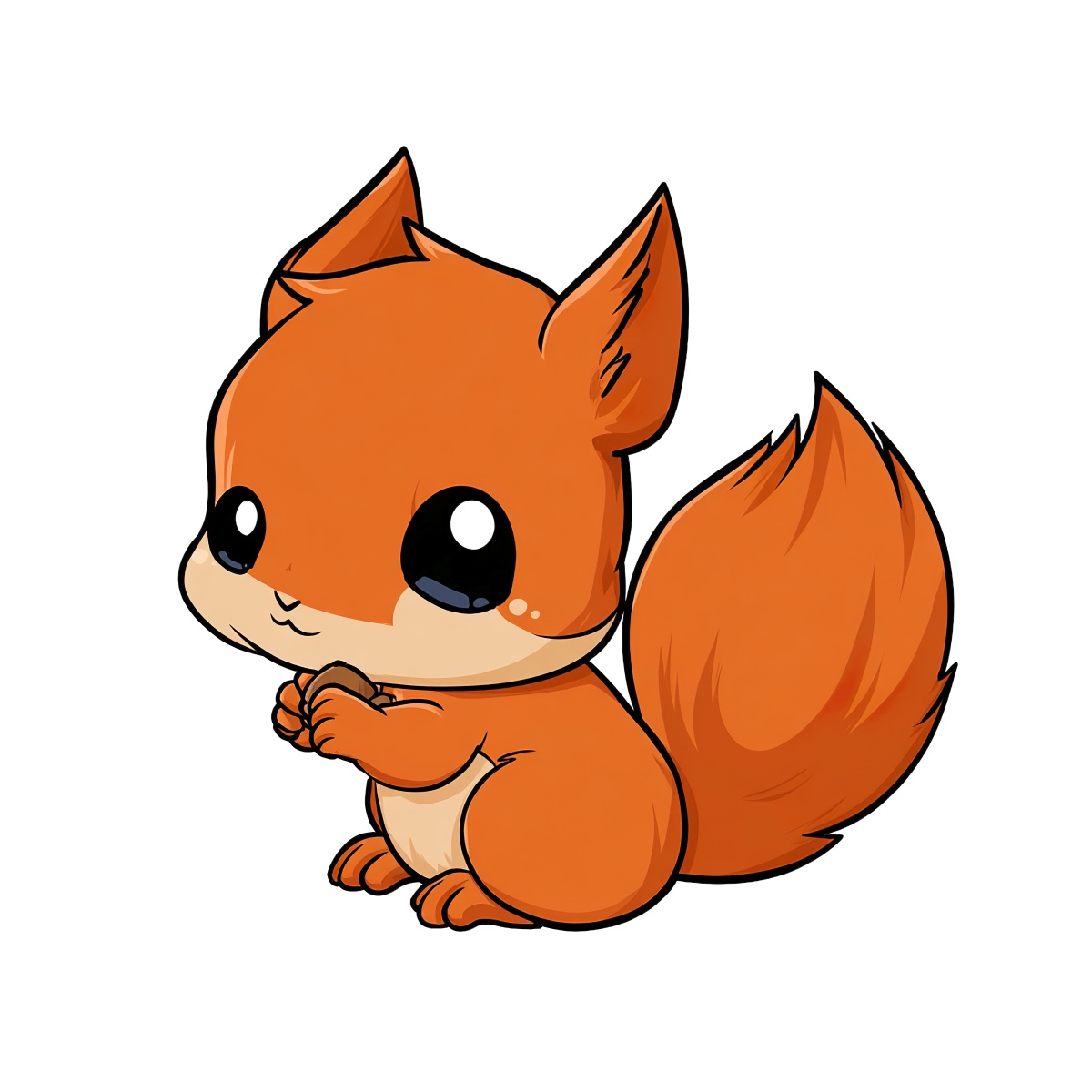 Orange squirrel with a bushy tail and large ears, sitting upright.