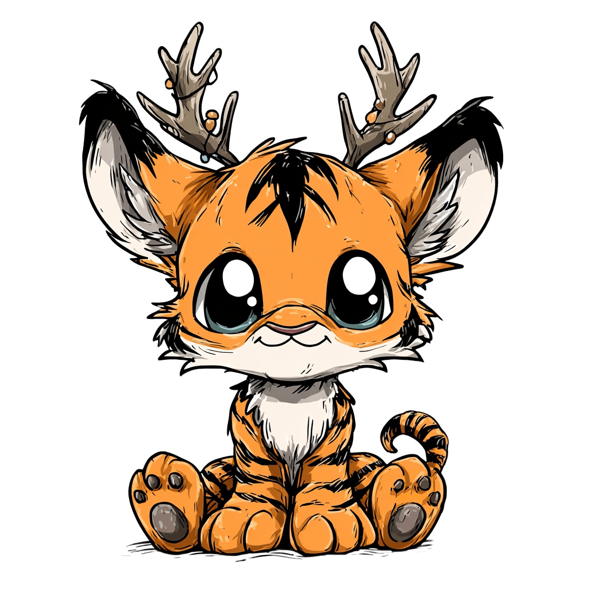 Orange tiger-like creature with antlers and large eyes.
