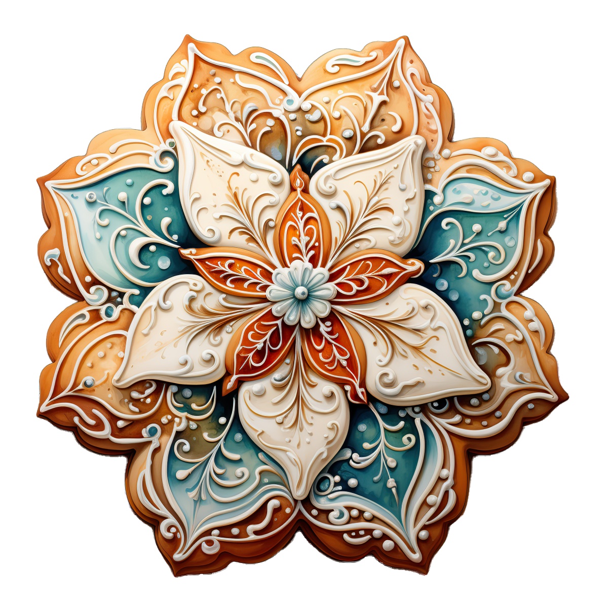 Ornate multicolored mandala with intricate floral and symmetrical patterns.