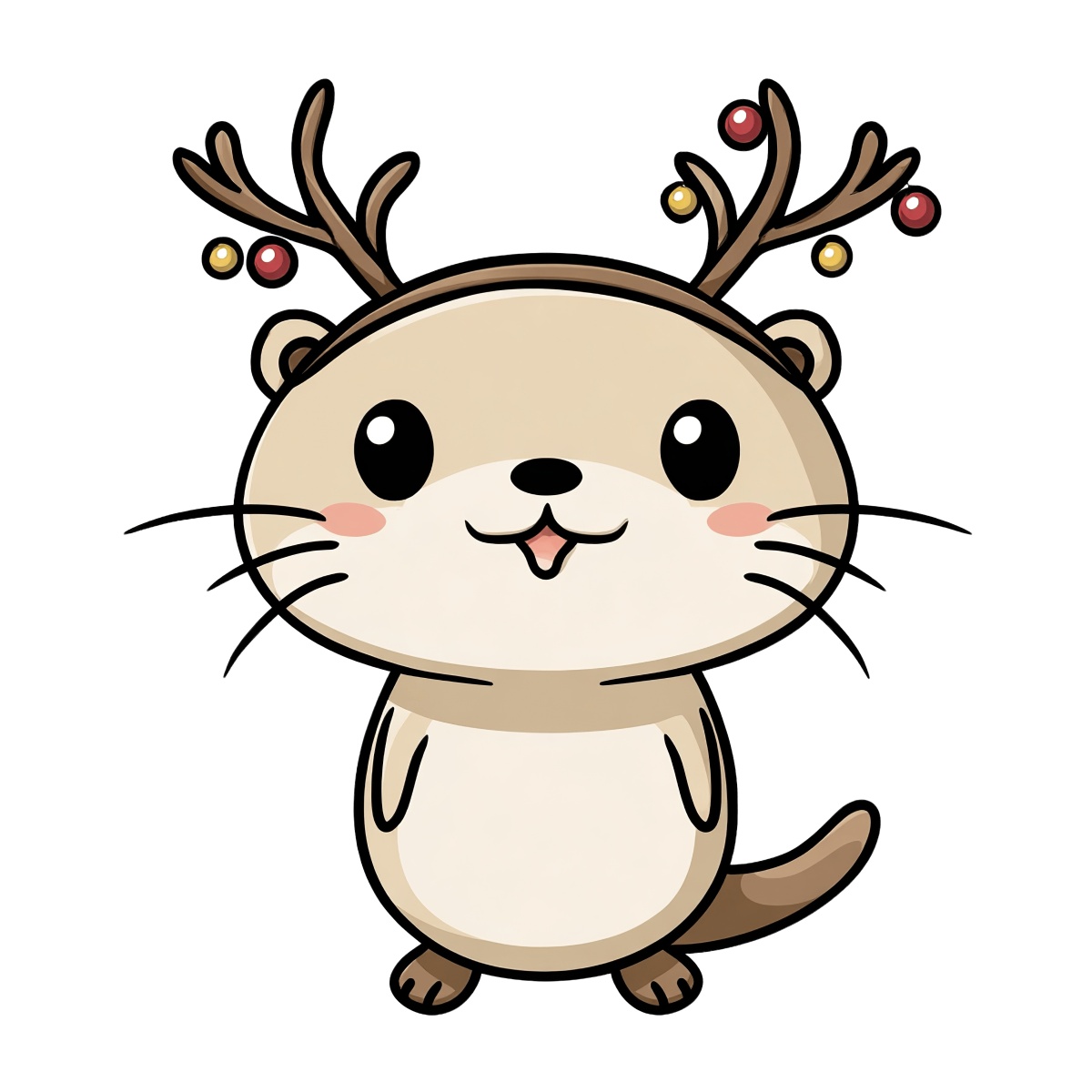 Otter with antlers and ornaments, standing upright with a round body.