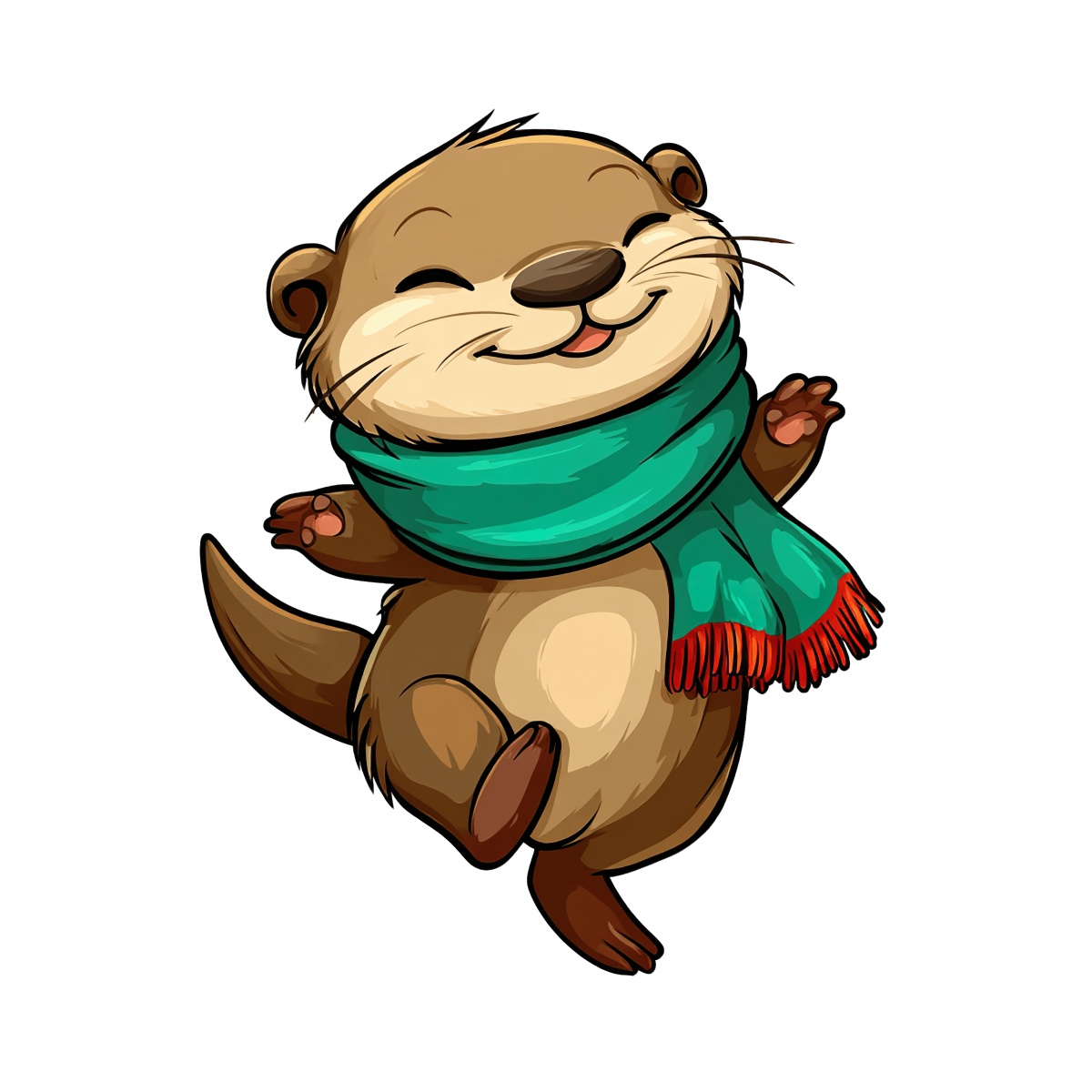 Otter in teal scarf, cartoon style, on a neutral background.