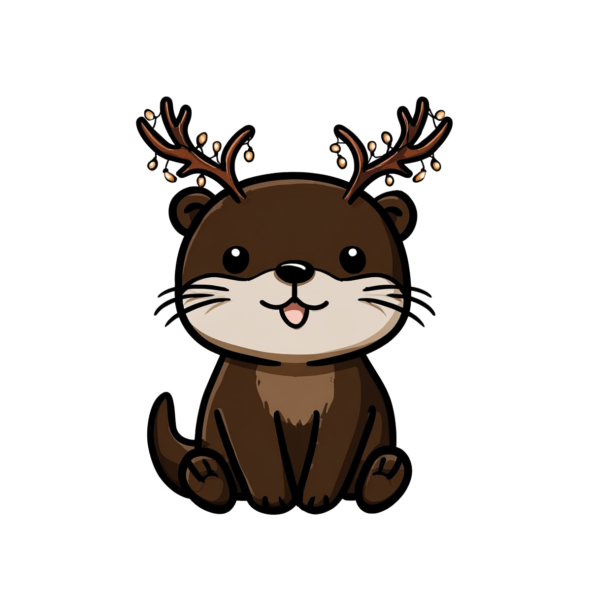 Otter with antlers and small bulbs in a cartoon style.