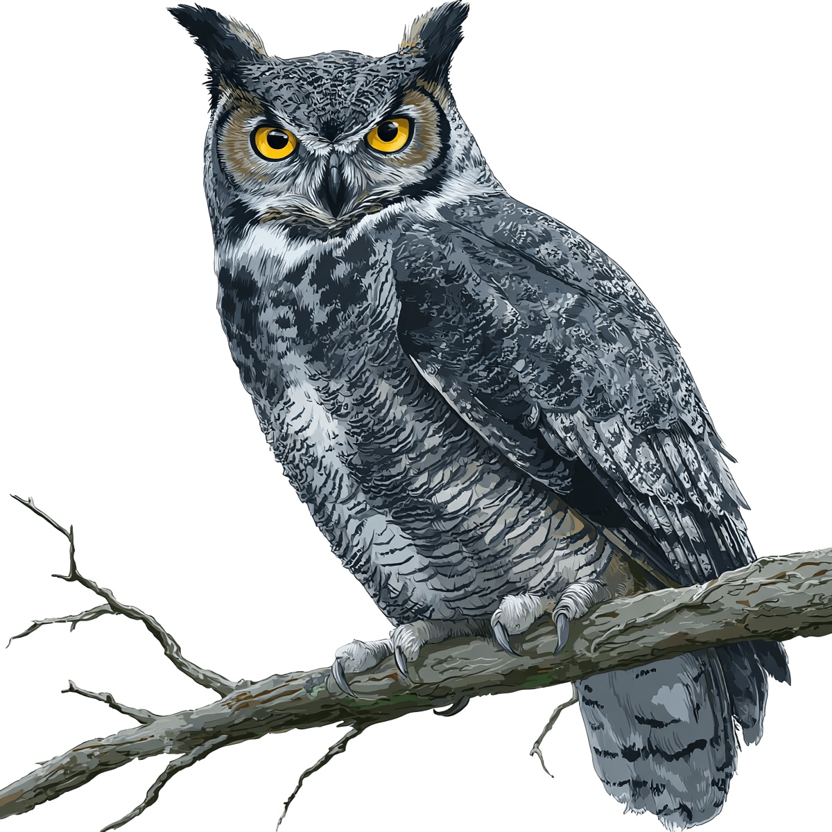 Owl perched on a branch at night