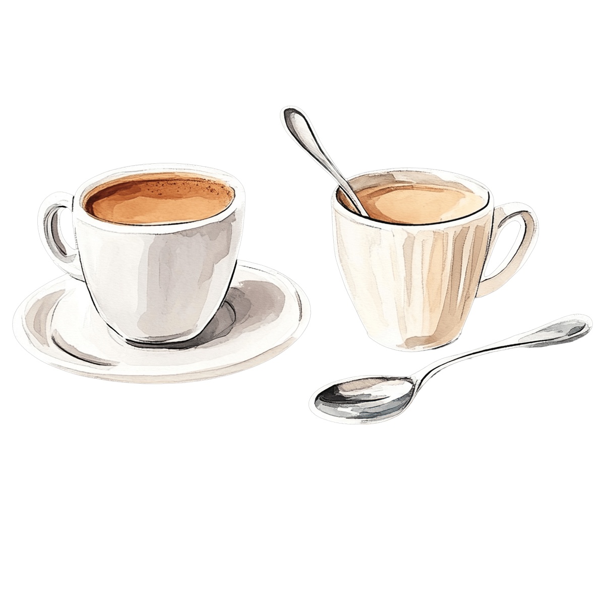 Two coffee cups with spoons.