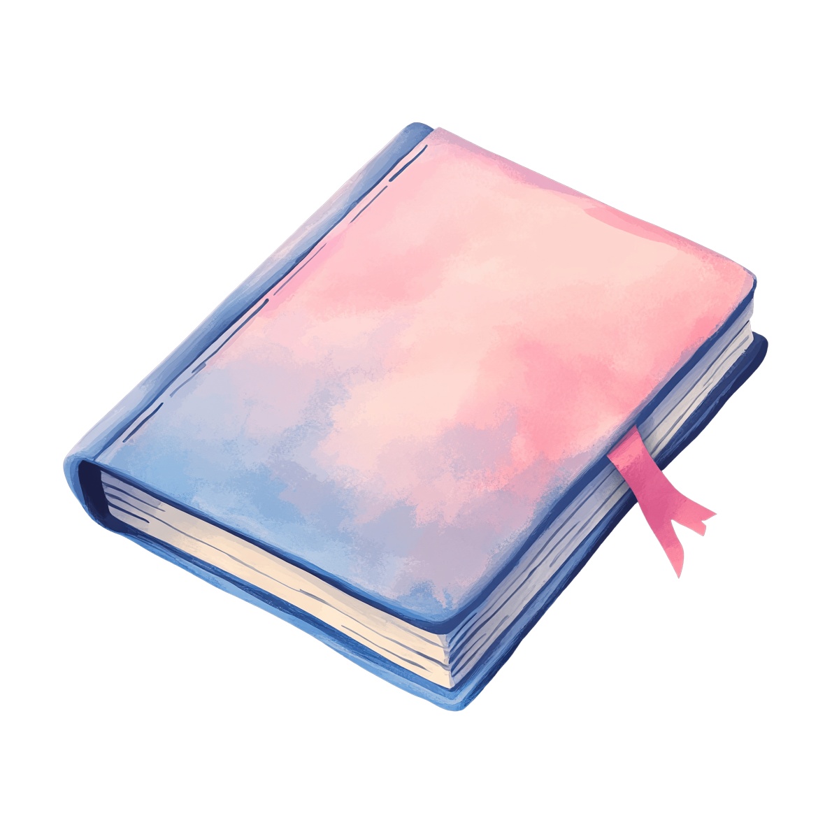 Pastel colored book with pink and blue hues and a ribbon bookmark.