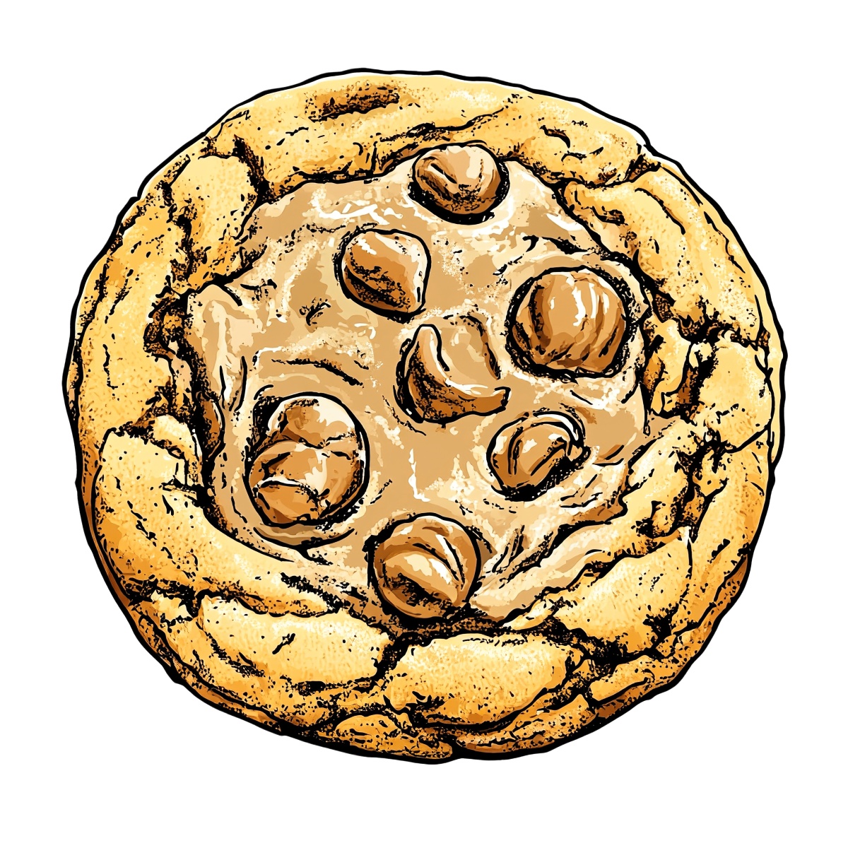 Detailed clipart of a peanut butter cookie with whole peanuts on top.
