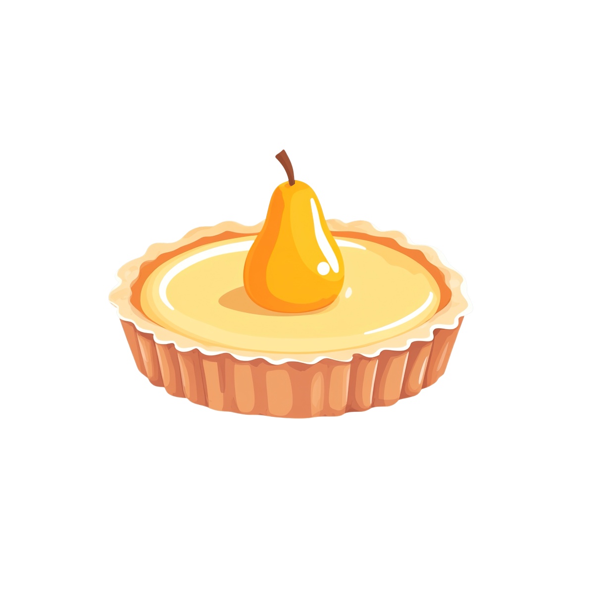 Pear almond tart with a glossy pear on top in clipart style.