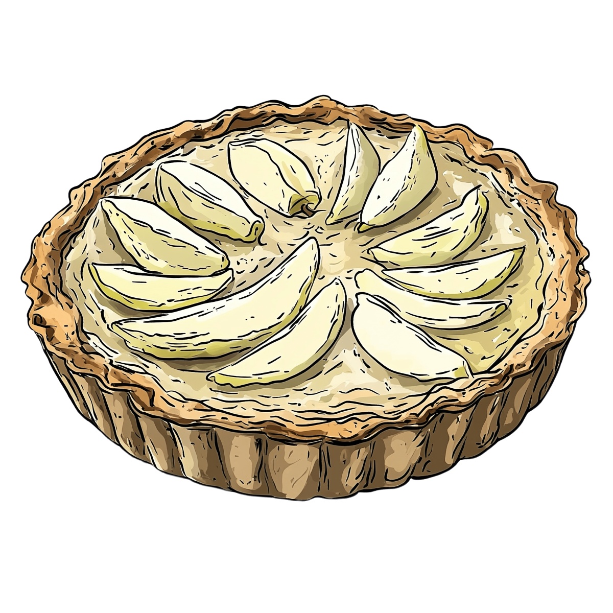 Pear tart clipart featuring a detailed crust and pear slices.