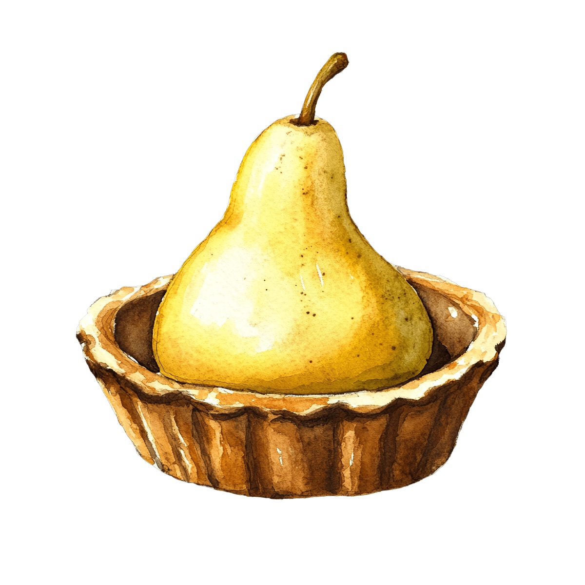 Realistic watercolor style clipart of a pear tart dessert.