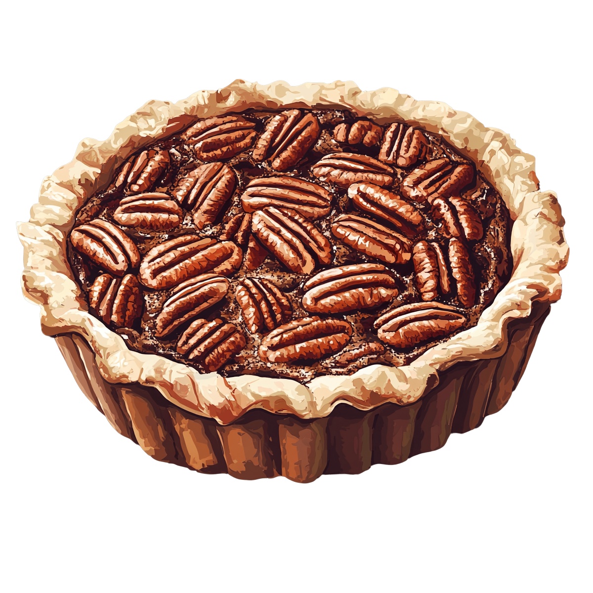 Pecan pie clipart featuring a detailed crust and nut topping.