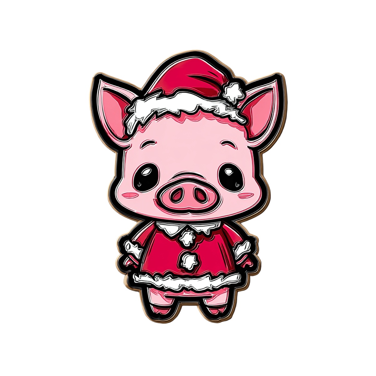 Pig in Santa costume with red outfit, black outlines, and festive theme.