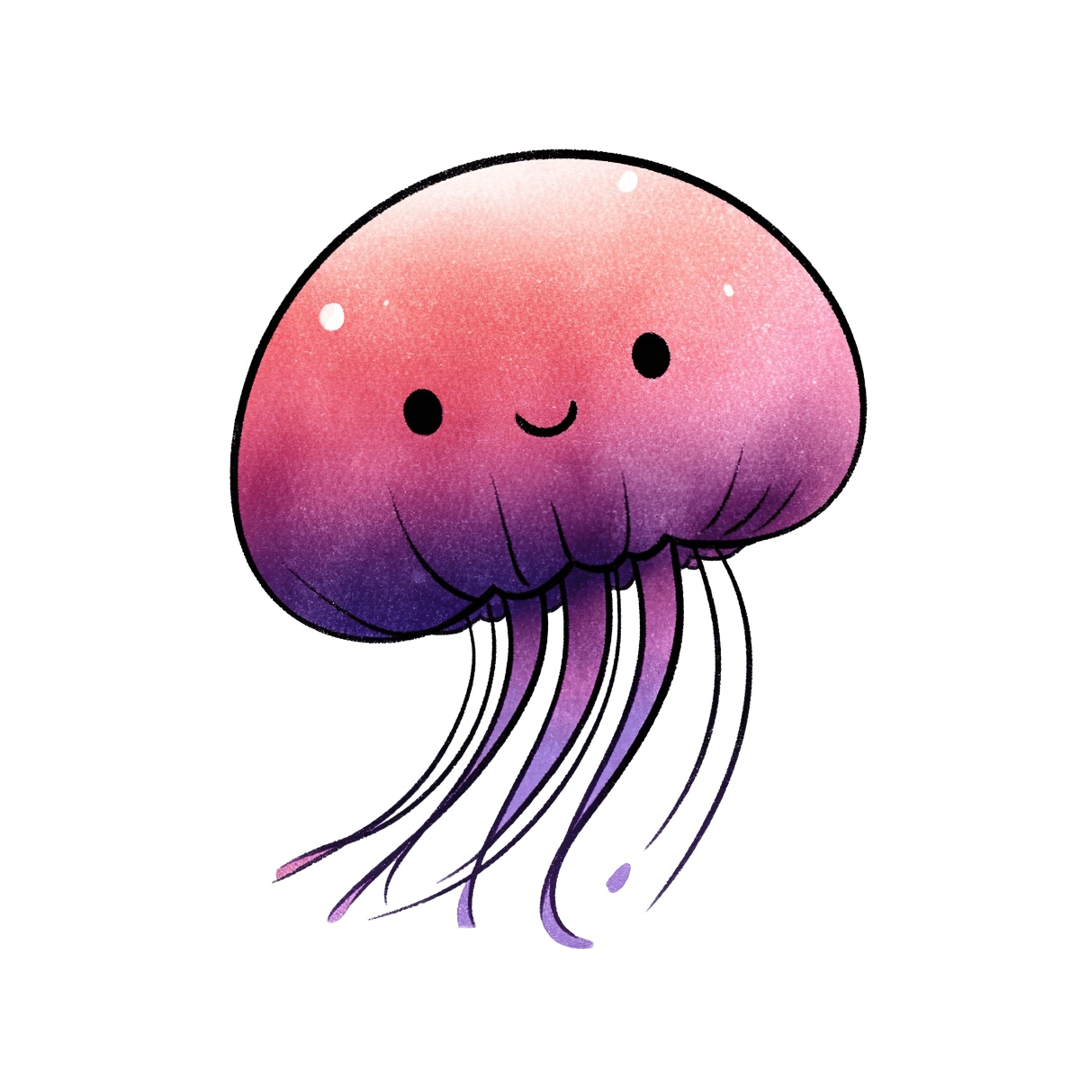 Cartoon jellyfish with pink and purple gradient and facial features.