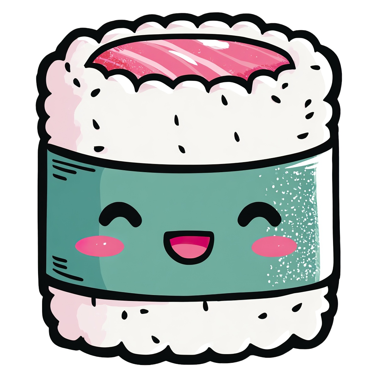 Cartoon sushi roll with pink filling and seaweed wrap