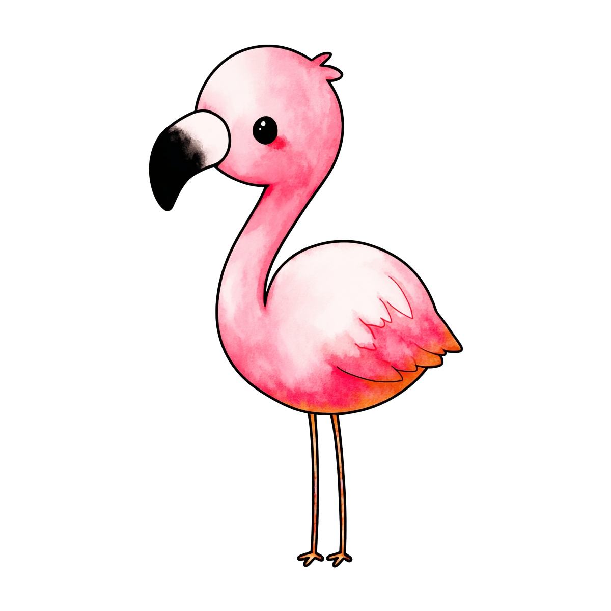 A pink flamingo with a black beak in vector clipart style.