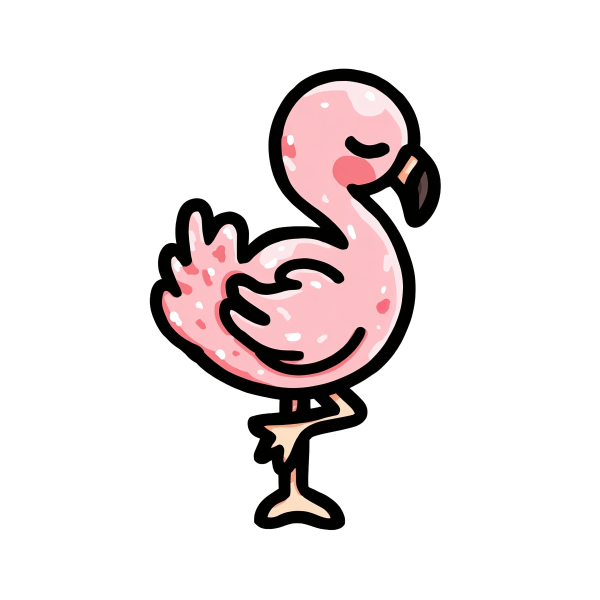 Illustration of a pink flamingo standing on one leg.