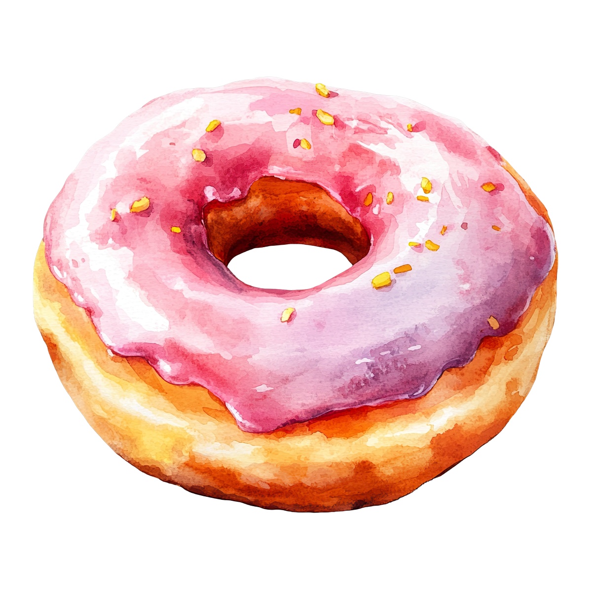 Pink frosted donut with sprinkles in a watercolor style.