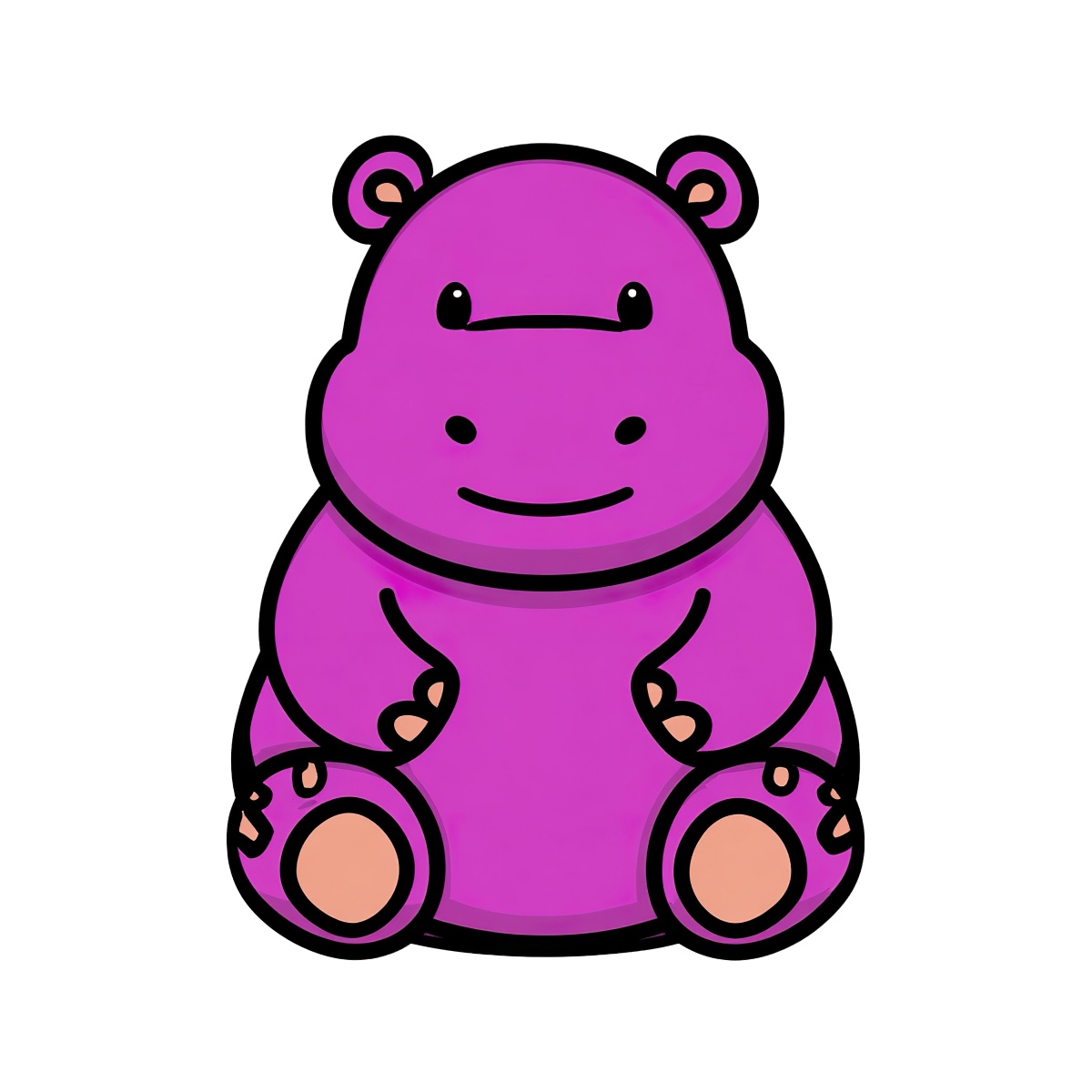Cartoon purple hippo with round features and simple design.