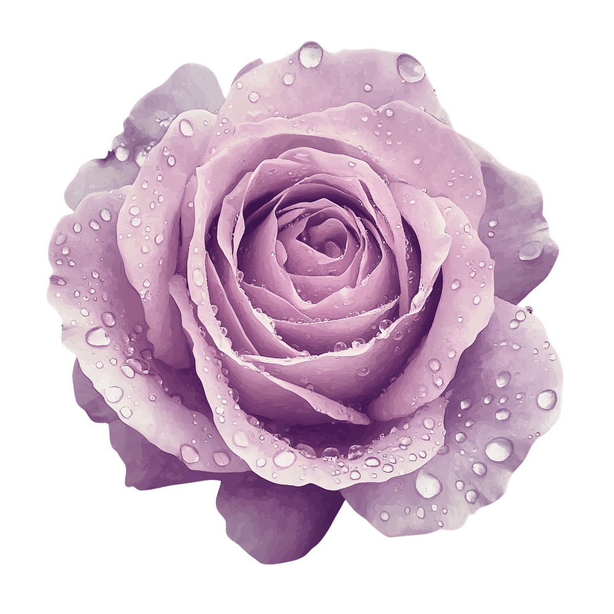 Purple rose with dewdrops on petals, detailed vector illustration.