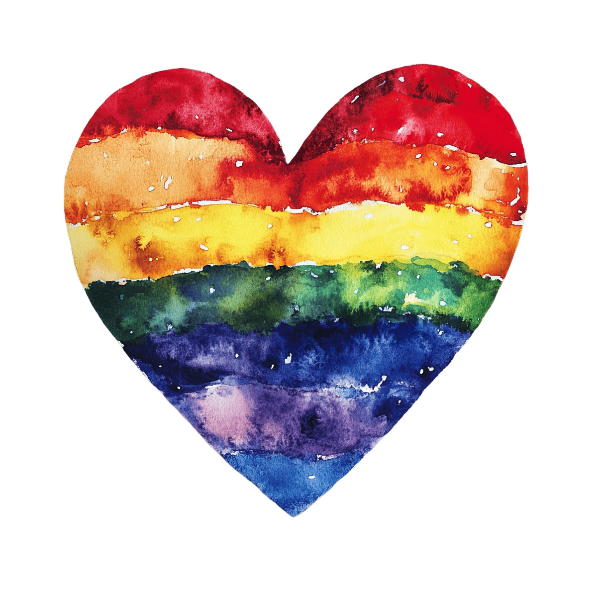 Watercolor heart illustration with vibrant rainbow colors on a black background.