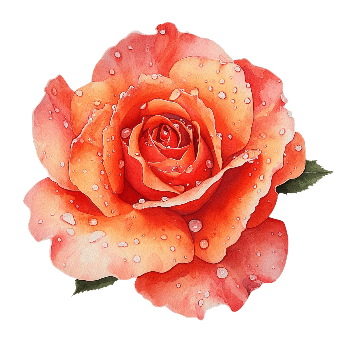 Realistic illustration of an orange rose with water droplets on the petals.